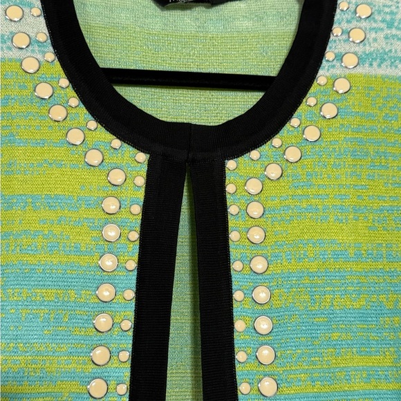 Misook Green and Blue Cardigan Sweater with Striking Design - Picture 2 of 5